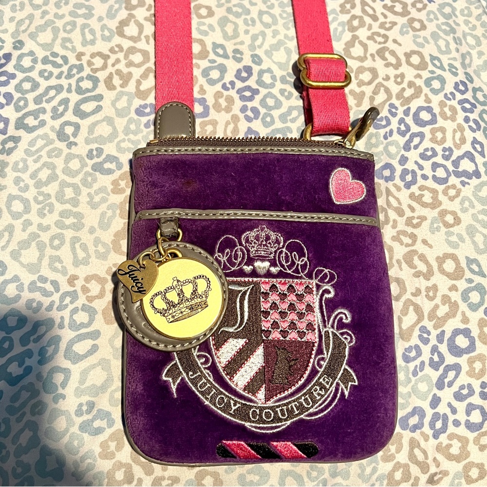 Vintage Pink Purple Juicy Couture Crossbody Bag Purse Handbag Velour Y2K